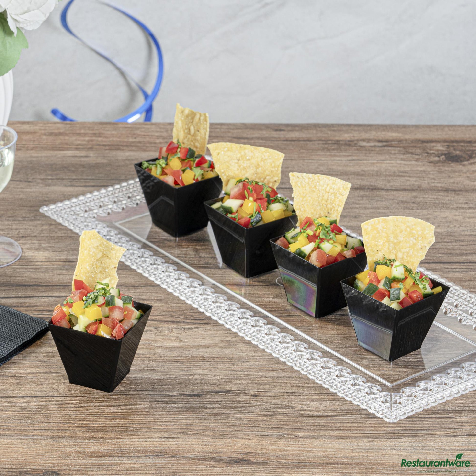 Wholesale Restaurantware 2 Oz Square Black Plastic Mini Kova Cup - 2" X 2" X 1 3/4"- Bulk