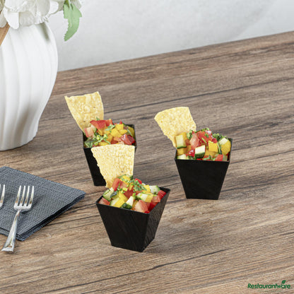 Wholesale Restaurantware 2 Oz Square Black Plastic Mini Kova Cup - 2" X 2" X 1 3/4"- Bulk