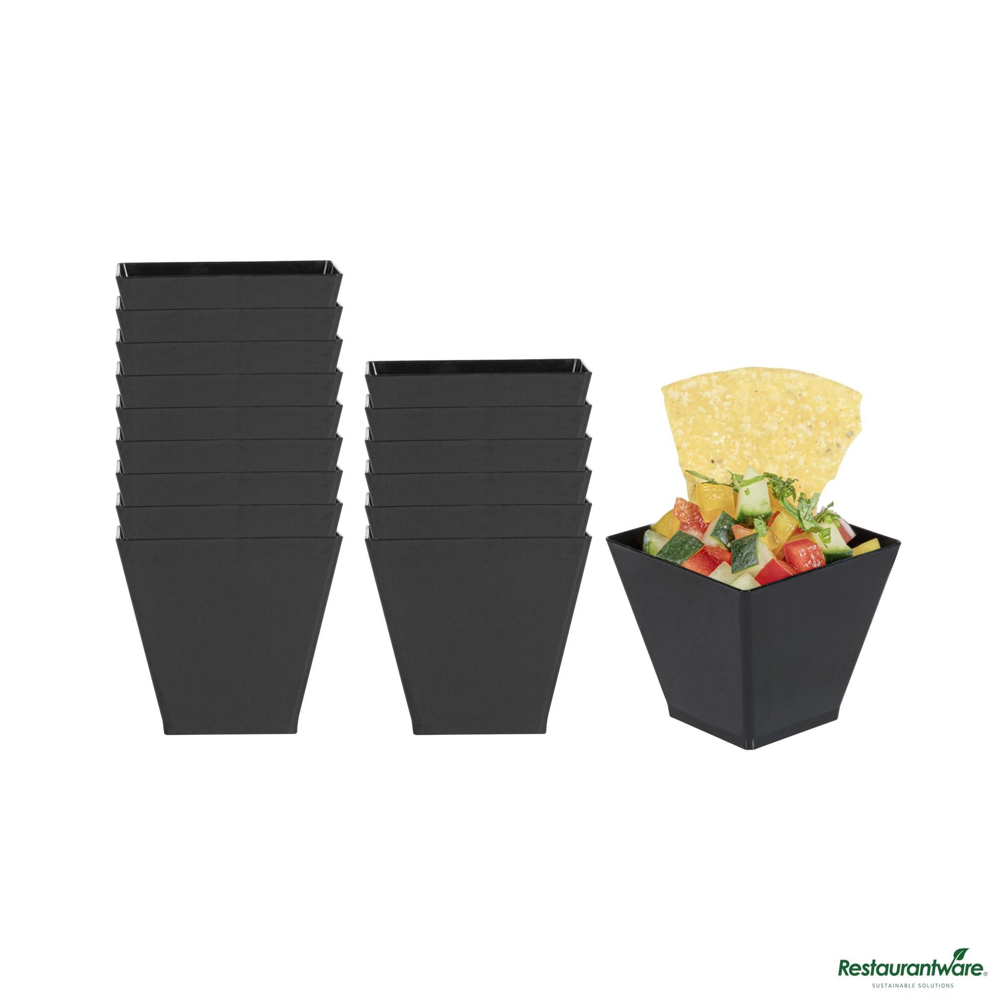 Wholesale Restaurantware 2 Oz Square Black Plastic Mini Kova Cup - 2" X 2" X 1 3/4"- Bulk