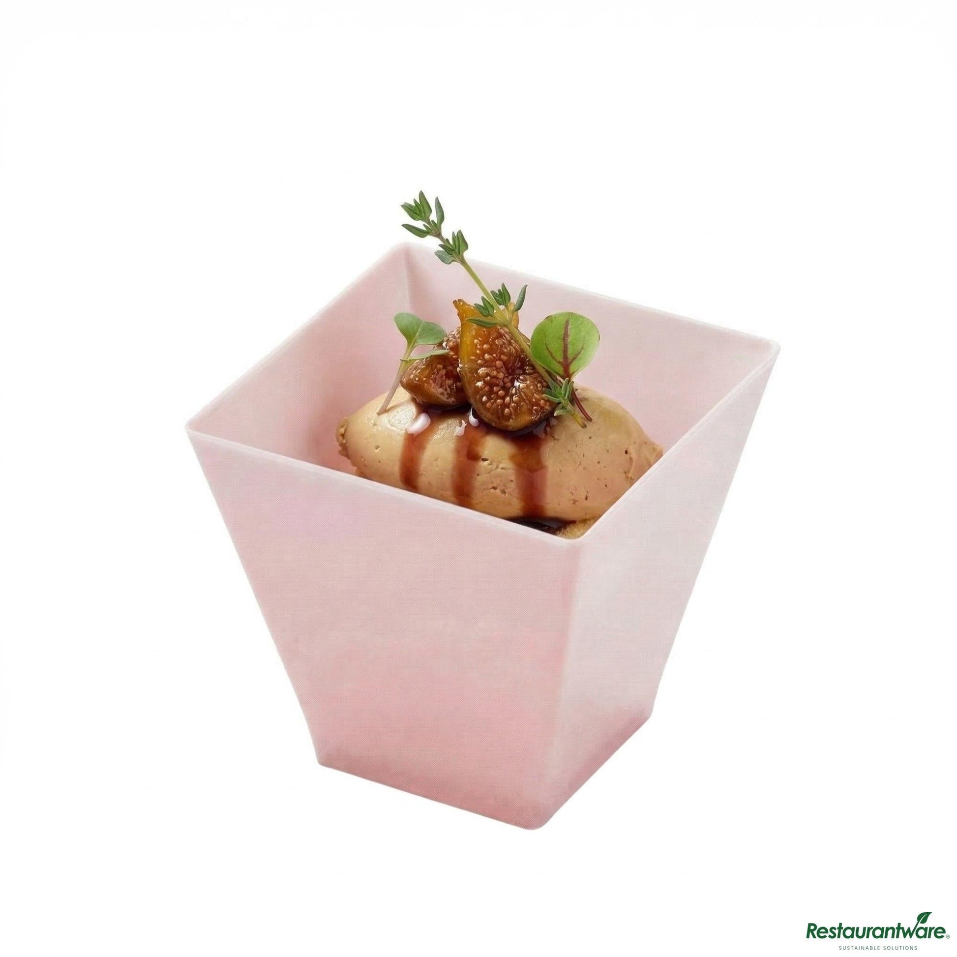 Wholesale Restaurantware 2 Oz Square Powder Pink Plastic Mini Kova Cup - Limited Edition - 2" X 2" X 1 3/4"- Bulk
