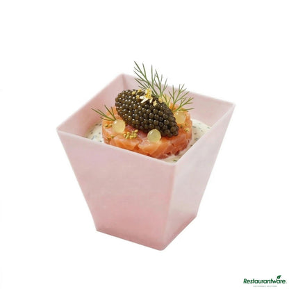Wholesale Restaurantware 2 Oz Square Powder Pink Plastic Mini Kova Cup - Limited Edition - 2" X 2" X 1 3/4"- Bulk