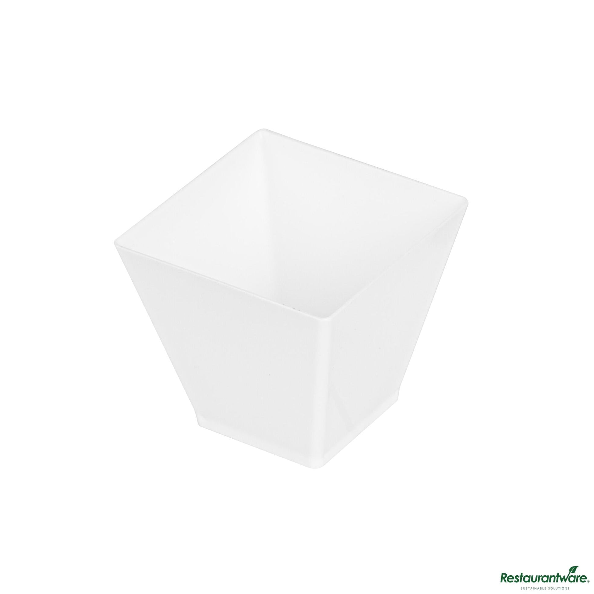 Wholesale Restaurantware 2 Oz Square White Plastic Mini Kova Cup - 2" X 2" X 1 3/4"- Bulk