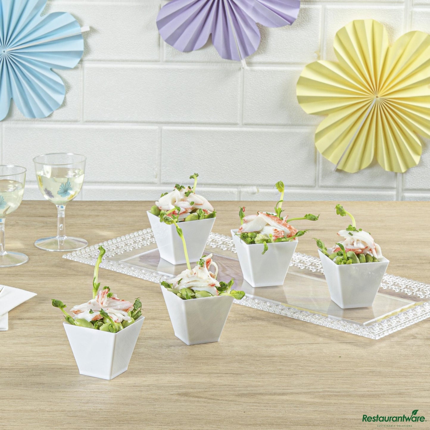 Wholesale Restaurantware 2 Oz Square White Plastic Mini Kova Cup - 2" X 2" X 1 3/4"- Bulk