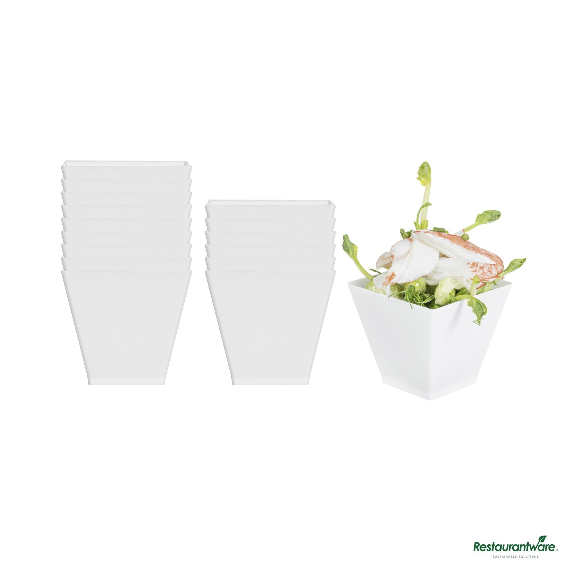 Wholesale Restaurantware 2 Oz Square White Plastic Mini Kova Cup - 2" X 2" X 1 3/4"- Bulk