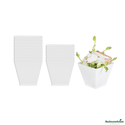 Wholesale Restaurantware 2 Oz Square White Plastic Mini Kova Cup - 2" X 2" X 1 3/4"- Bulk