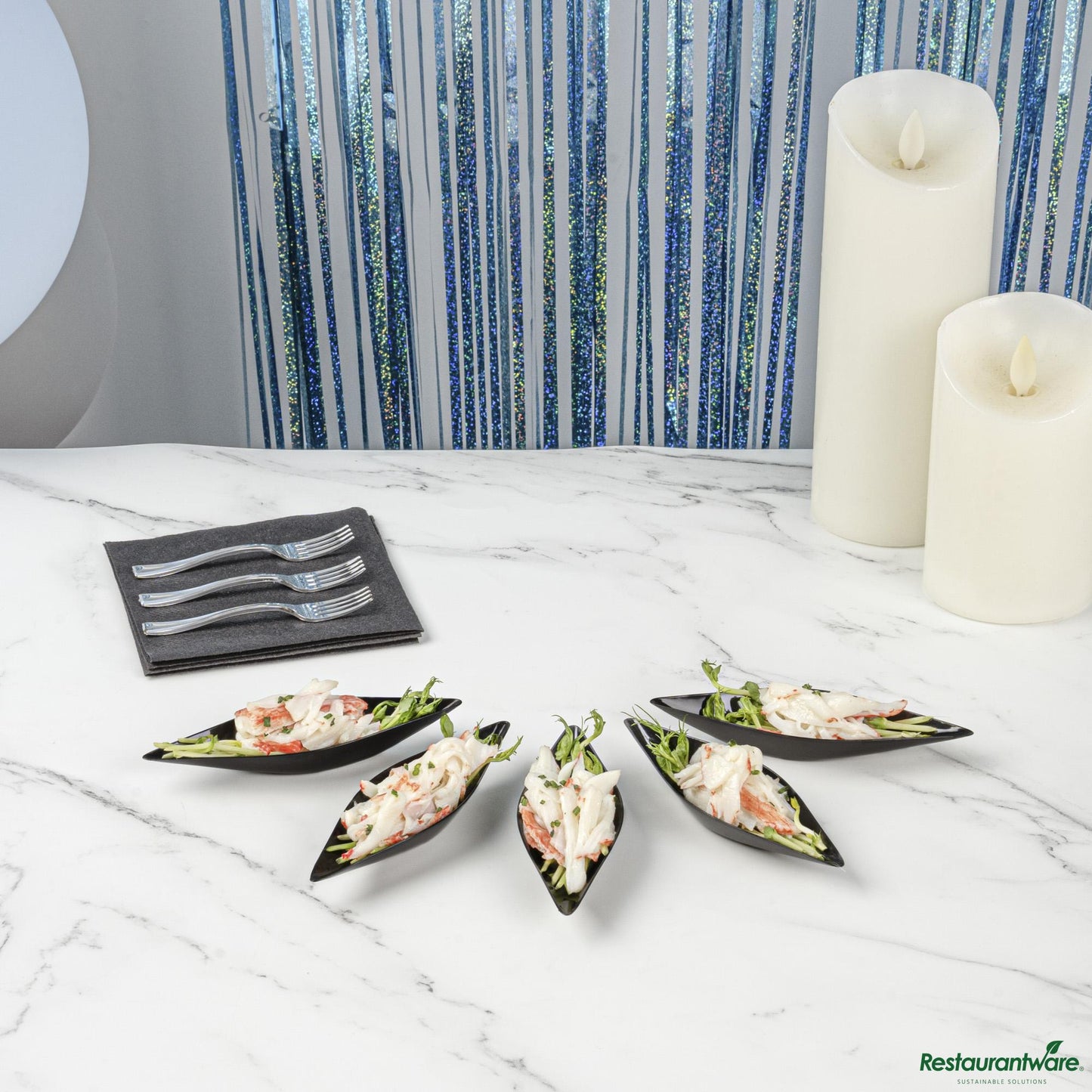 Wholesale Restaurantware Diamond Black Plastic Canoe Dish - 5" X 1 1/2" X 3/4"- Bulk