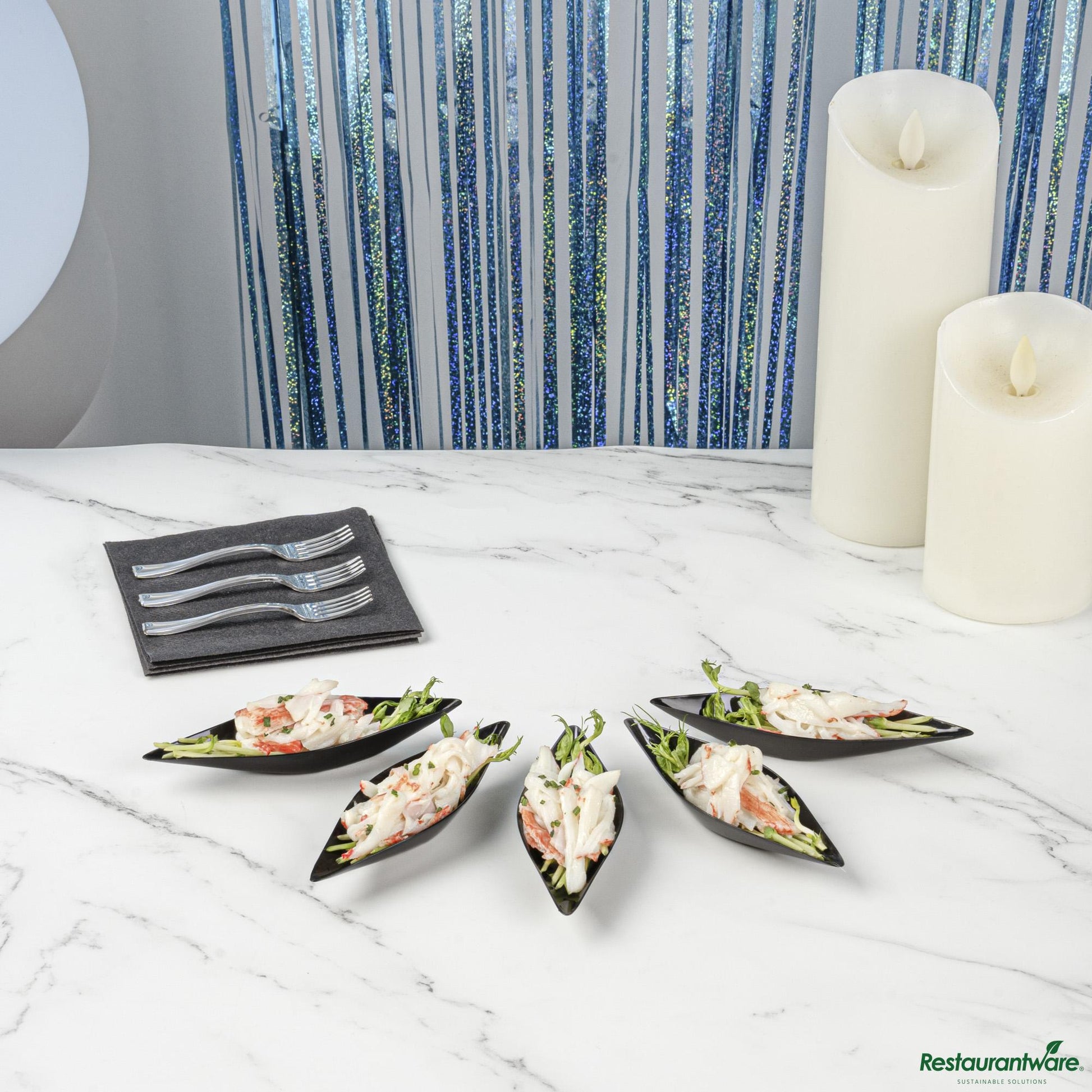 Wholesale Restaurantware Diamond Black Plastic Canoe Dish - 5" X 1 1/2" X 3/4"- Bulk