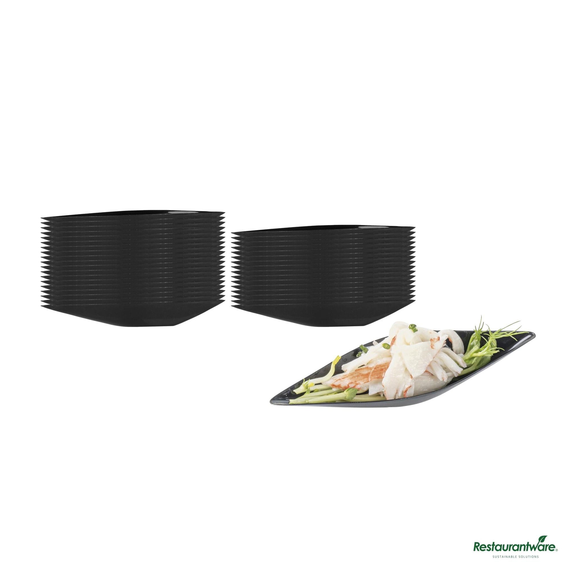 Wholesale Restaurantware Diamond Black Plastic Canoe Dish - 5" X 1 1/2" X 3/4"- Bulk