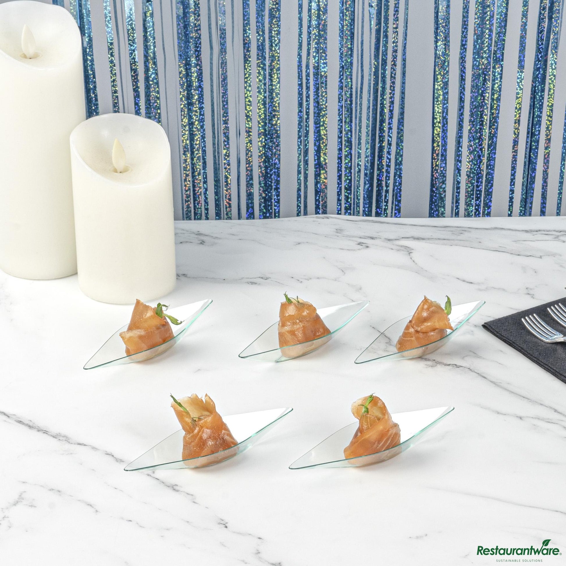 Wholesale Restaurantware Diamond Seagreen Plastic Canoe Dish - 5" X 1 1/2" X 3/4"- Bulk