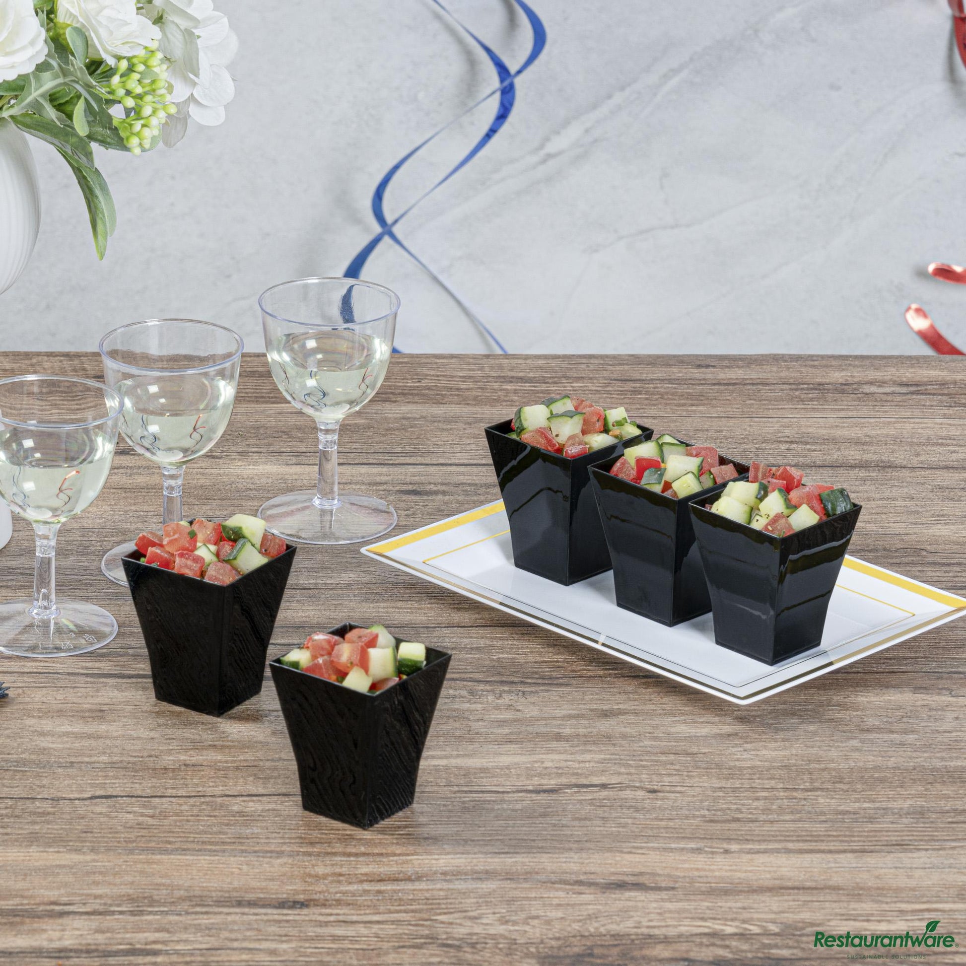 Wholesale Restaurantware 2 Oz Square Black Plastic Bonito Cup - 1 3/4" X 1 3/4" X 2 1/4"- Bulk