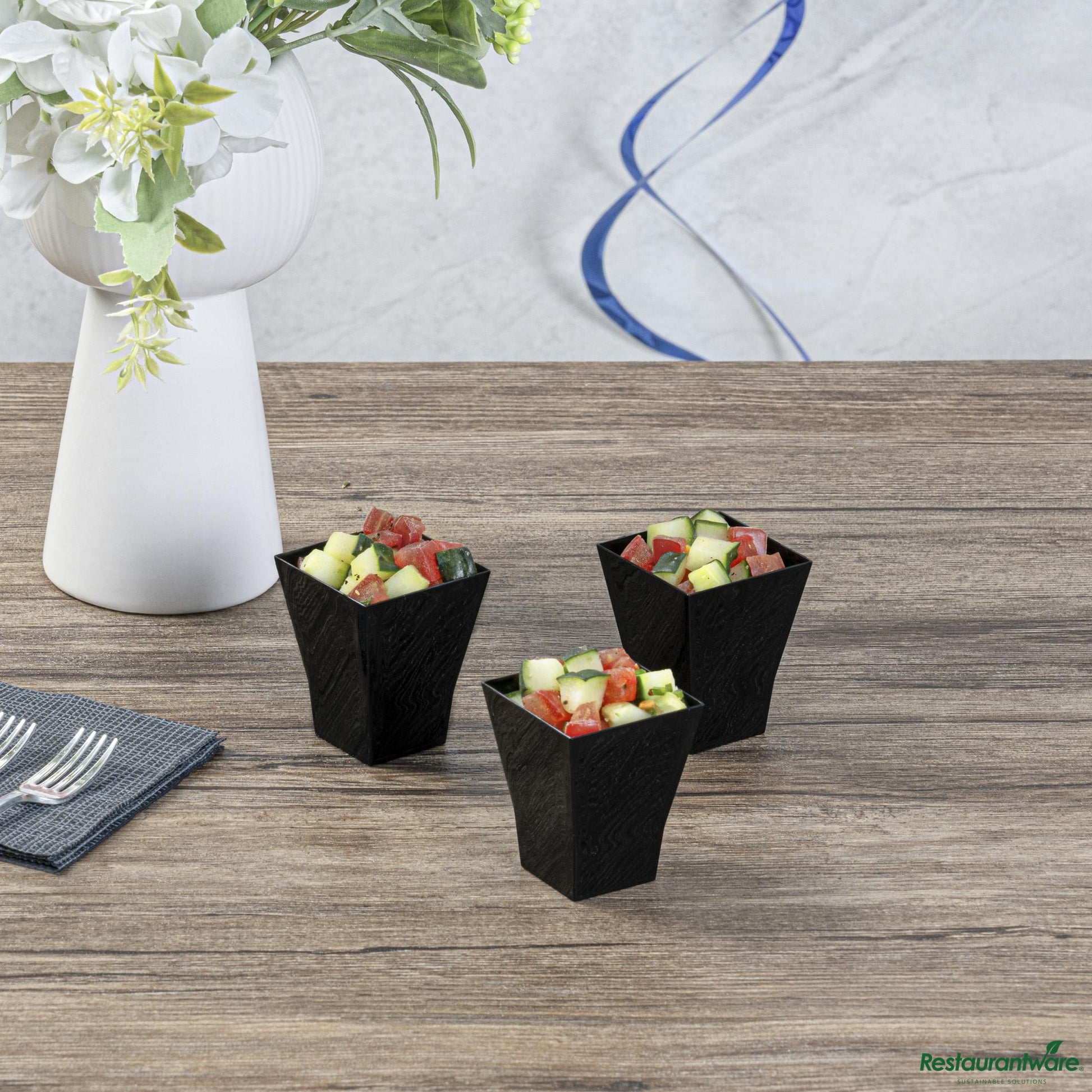 Wholesale Restaurantware 2 Oz Square Black Plastic Bonito Cup - 1 3/4" X 1 3/4" X 2 1/4"- Bulk
