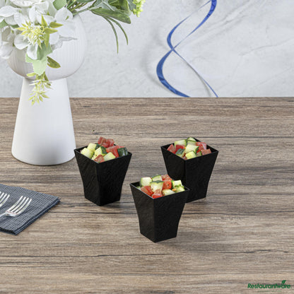Wholesale Restaurantware 2 Oz Square Black Plastic Bonito Cup - 1 3/4" X 1 3/4" X 2 1/4"- Bulk