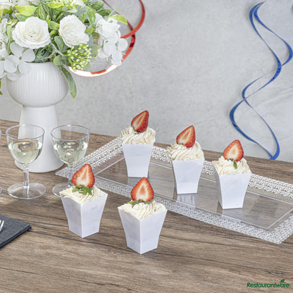Wholesale Restaurantware 2 Oz Square White Plastic Bonito Cup - 1 3/4" X 1 3/4" X 2 1/4"- Bulk