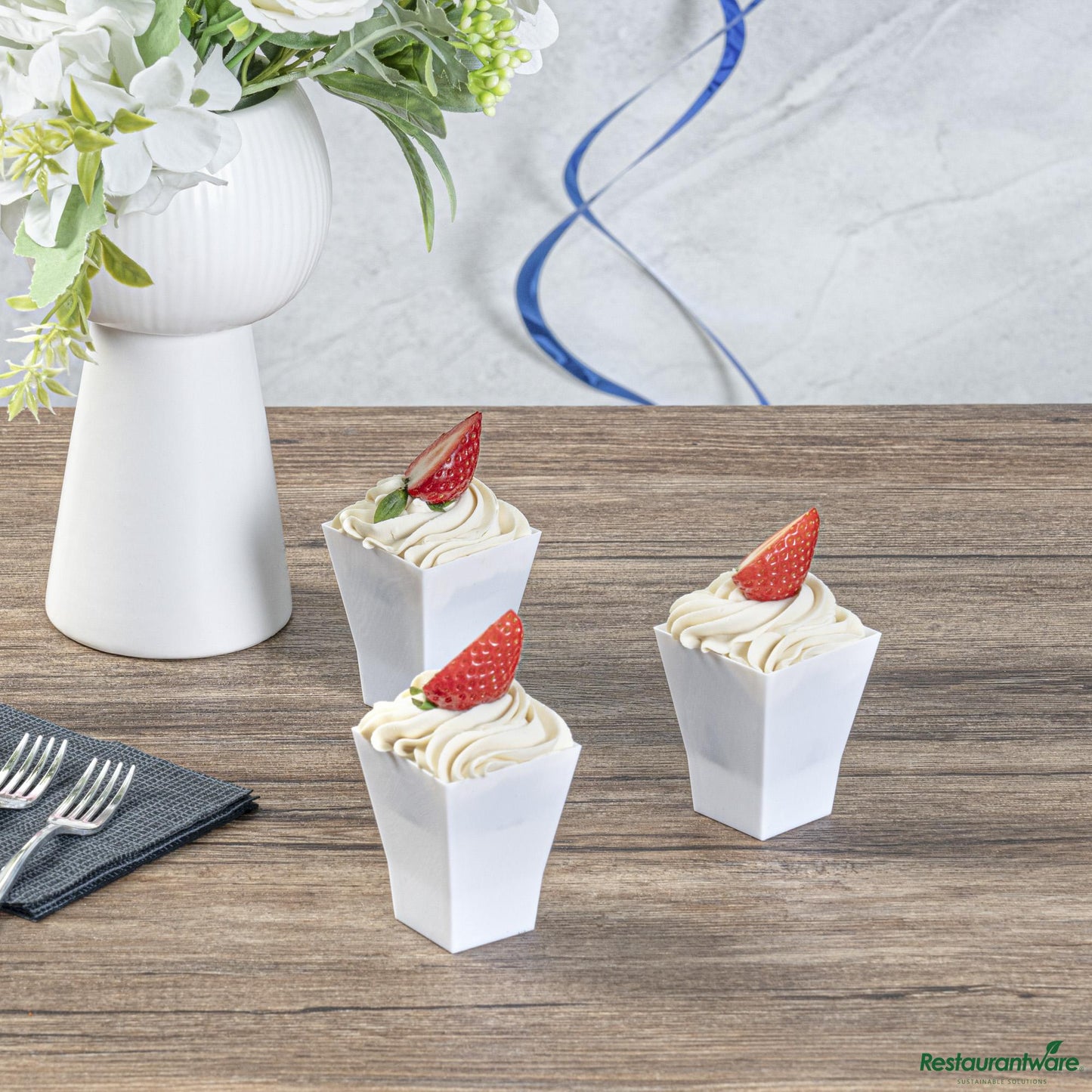 Wholesale Restaurantware 2 Oz Square White Plastic Bonito Cup - 1 3/4" X 1 3/4" X 2 1/4"- Bulk