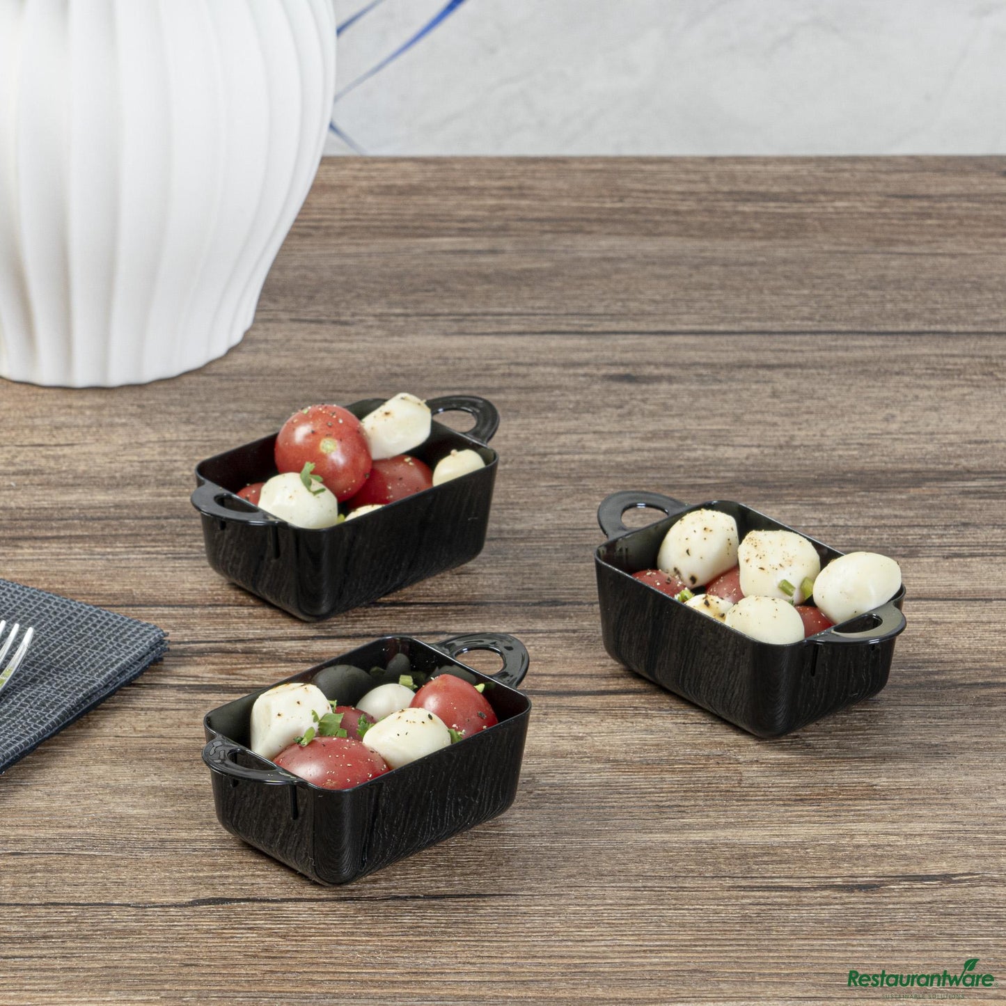 Wholesale Restaurantware 3 Oz Rectangle Black Plastic Cocotte - 3 3/4" X 2" X 1 1/2"- Bulk