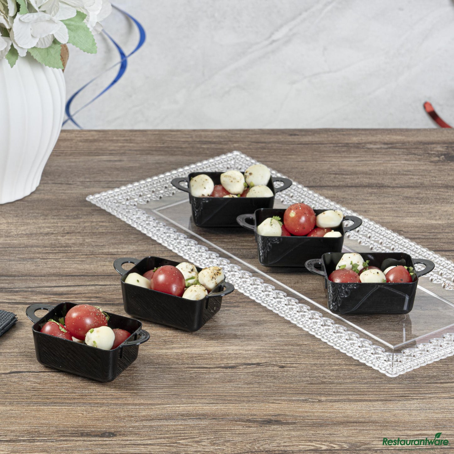 Wholesale Restaurantware 3 Oz Rectangle Black Plastic Cocotte - 3 3/4" X 2" X 1 1/2"- Bulk