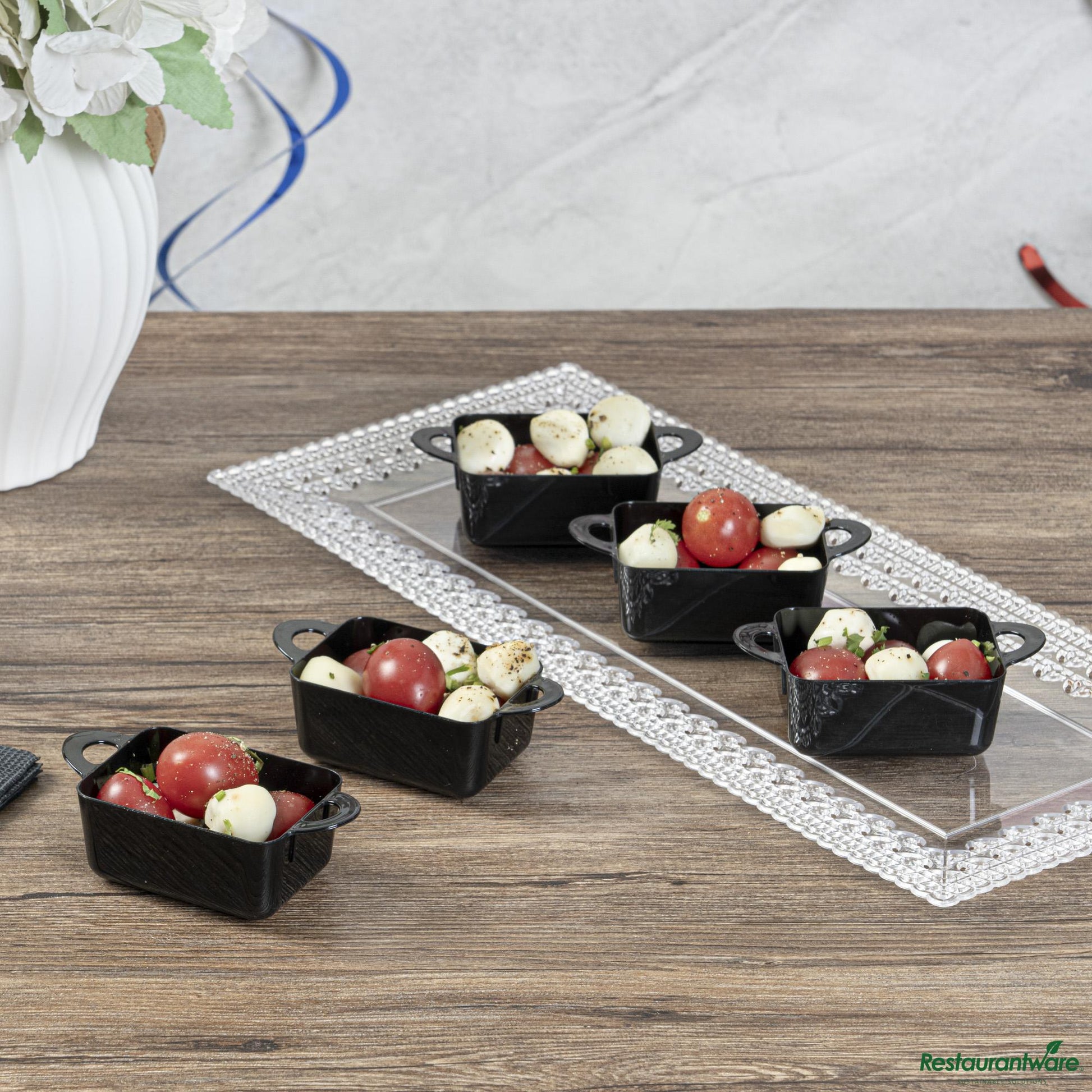 Wholesale Restaurantware 3 Oz Rectangle Black Plastic Cocotte - 3 3/4" X 2" X 1 1/2"- Bulk