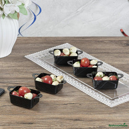 Wholesale Restaurantware 3 Oz Rectangle Black Plastic Cocotte - 3 3/4" X 2" X 1 1/2"- Bulk