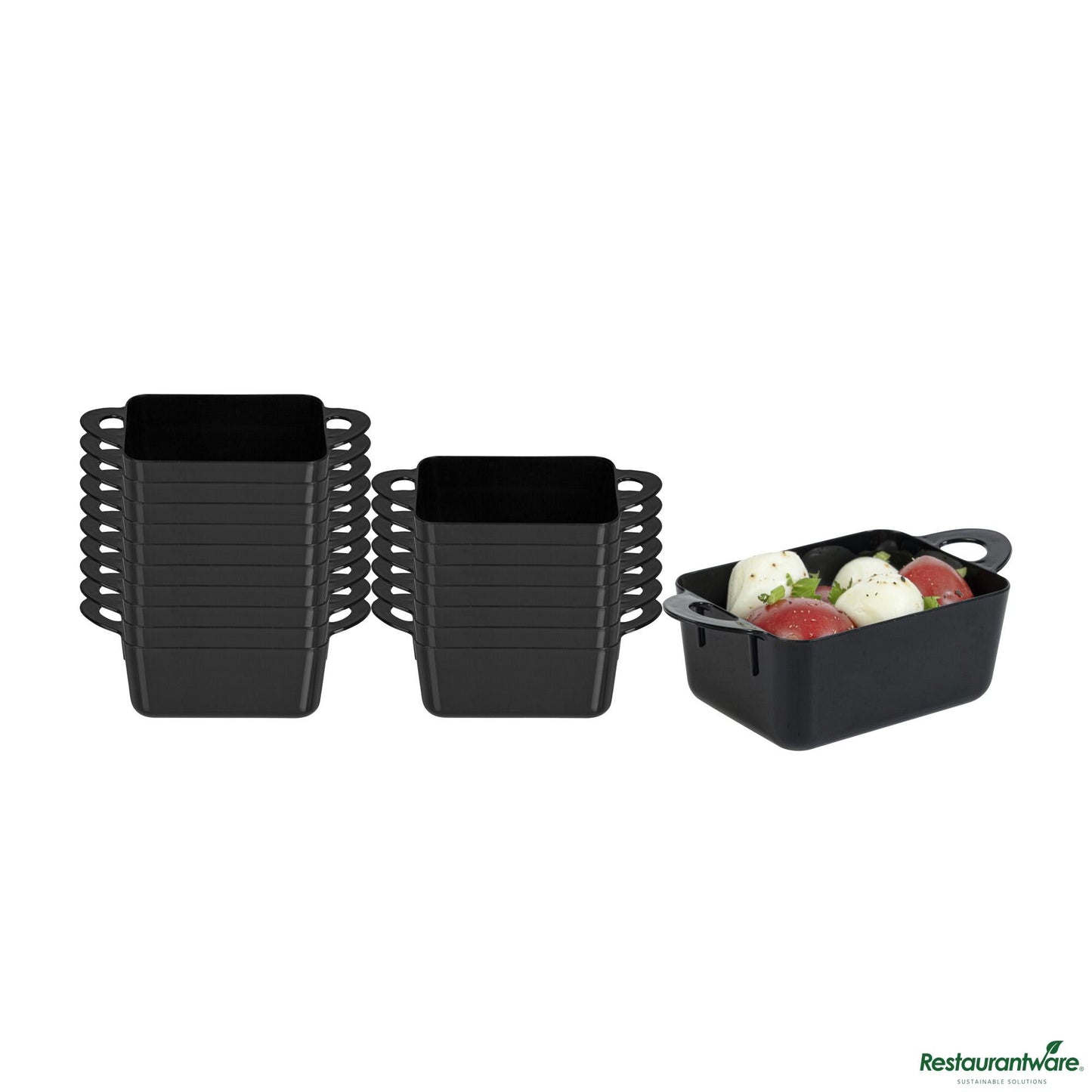 Wholesale Restaurantware 3 Oz Rectangle Black Plastic Cocotte - 3 3/4" X 2" X 1 1/2"- Bulk