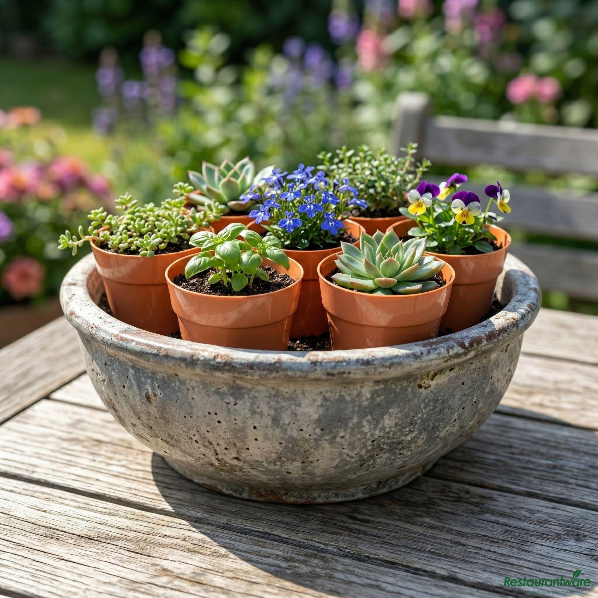 Wholesale Restaurantware 4 Oz Round Terracotta Plastic Mini Flower Pot - 2 1/2" X 2 1/2" X 2 1/2"- Bulk
