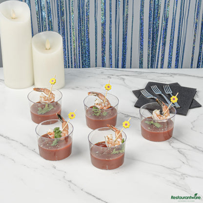 Wholesale Restaurantware 6 Oz Round Clear Plastic Cylindro Cup - 2 1/4" X 2 1/4" X 3"- Bulk