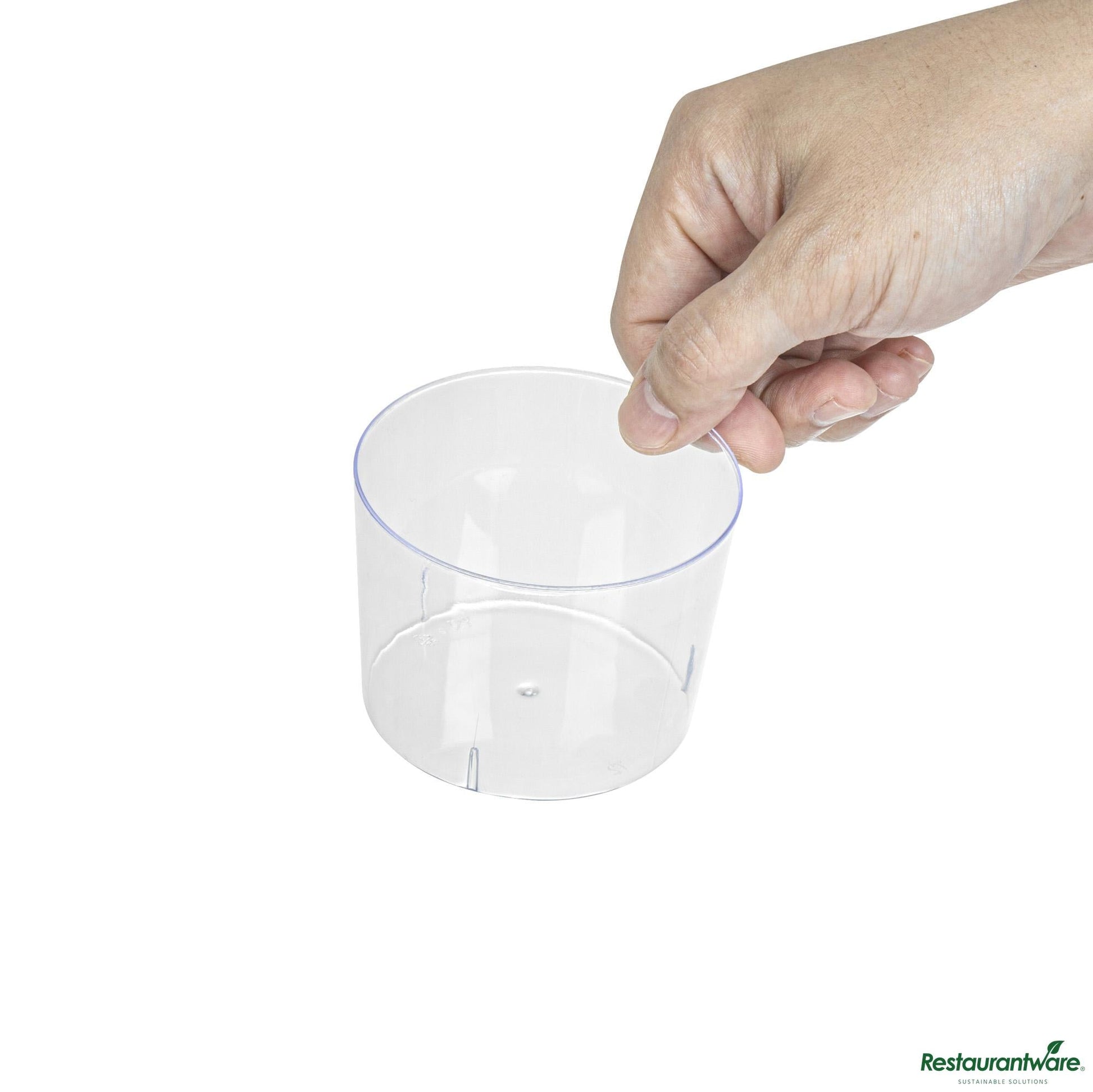 Wholesale Restaurantware 6 Oz Round Clear Plastic Cylindro Cup - 2 1/4" X 2 1/4" X 3"- Bulk