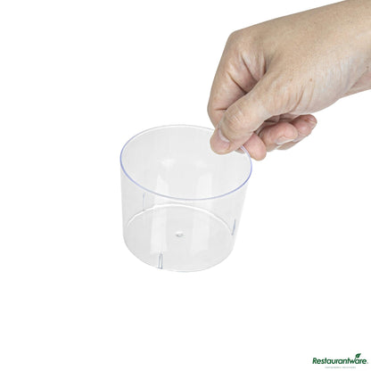 Wholesale Restaurantware 6 Oz Round Clear Plastic Cylindro Cup - 2 1/4" X 2 1/4" X 3"- Bulk