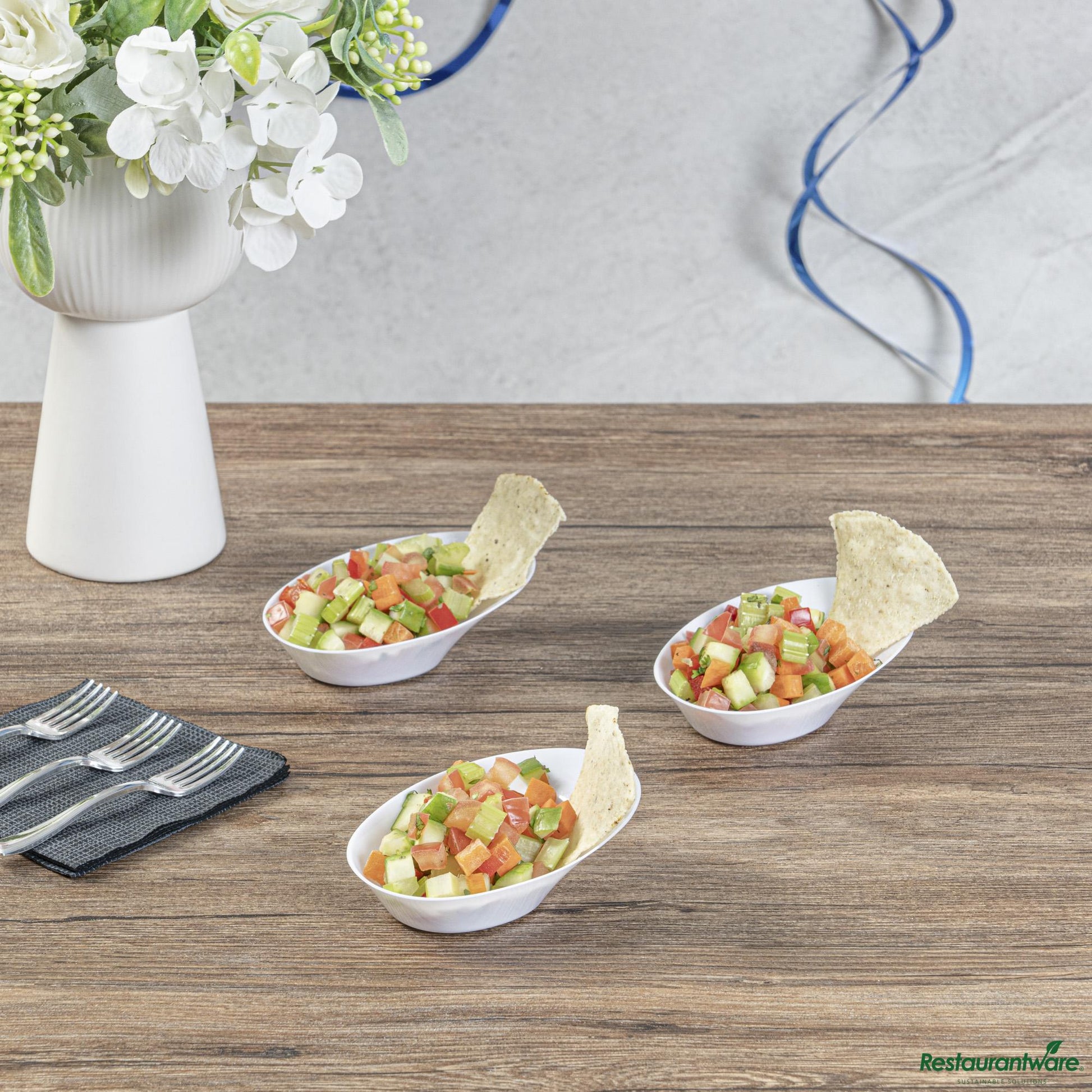 Wholesale Restaurantware Oval White Plastic Ellipse Dish - 4" X 3" X 1 1/4"- Bulk