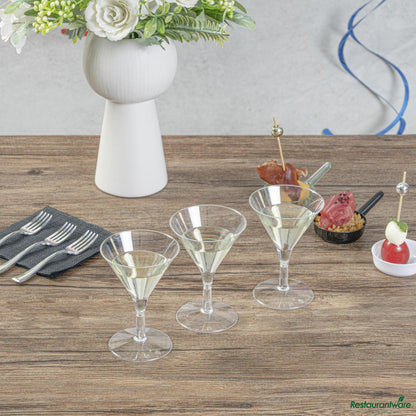 Wholesale Restaurantware 2 Oz Round Clear Plastic Mini Martini Glass - 2 1/2" X 2 1/2" X 3 3/4"- Bulk
