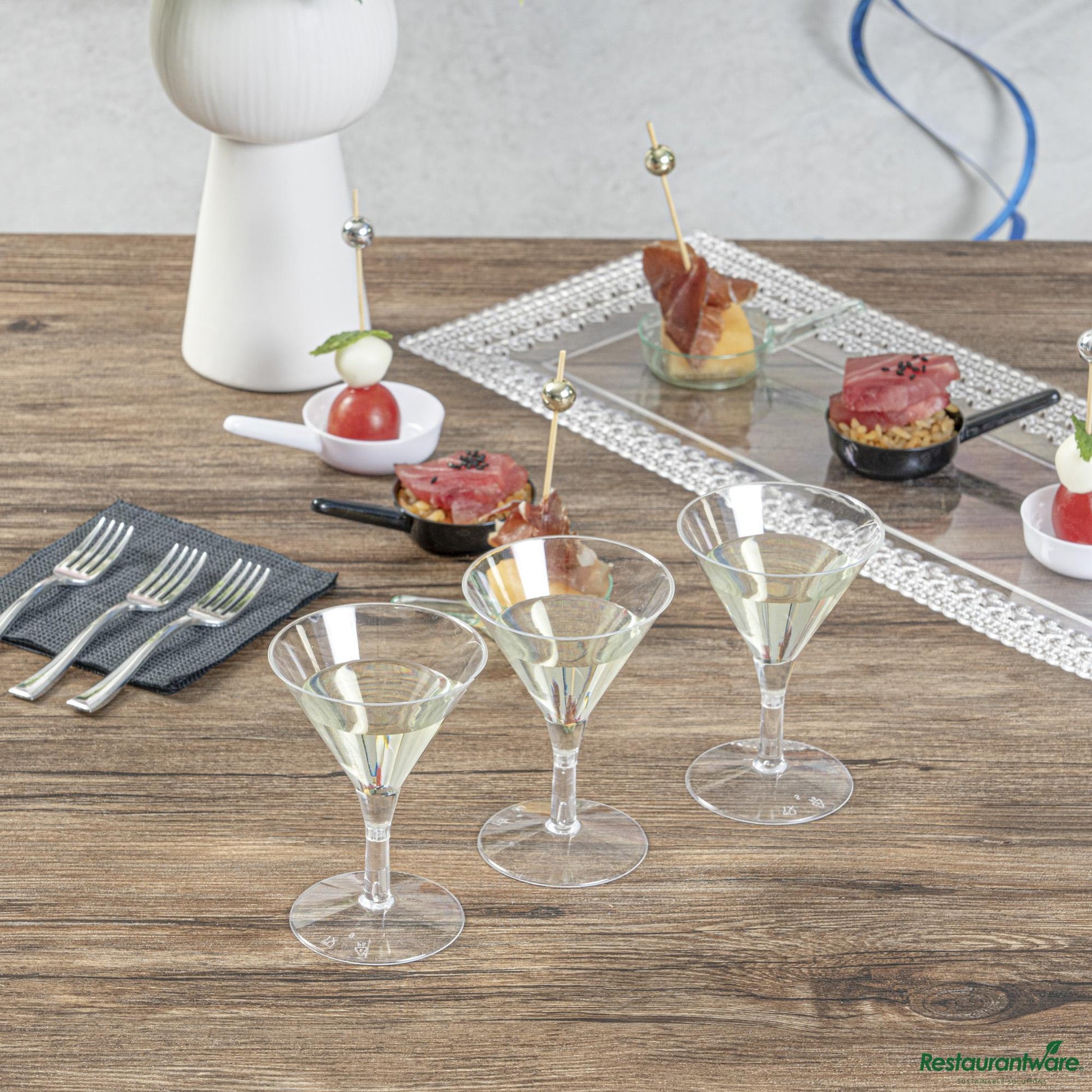 Wholesale Restaurantware 2 Oz Round Clear Plastic Mini Martini Glass - 2 1/2" X 2 1/2" X 3 3/4"- Bulk