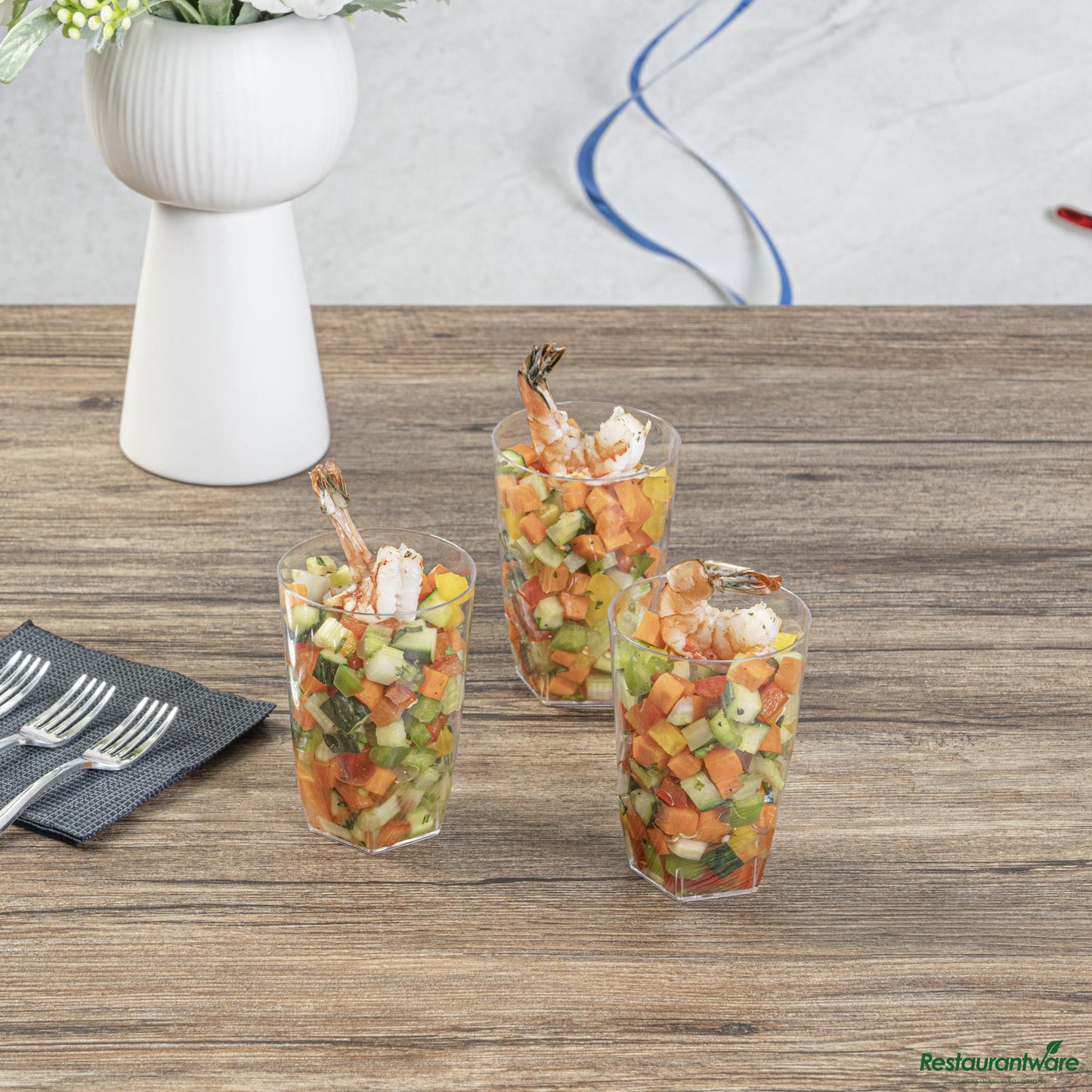 Wholesale Restaurantware 5 Oz Round Clear Plastic Edge Glass - 2.3" X 2.3" X 3.3"- Bulk