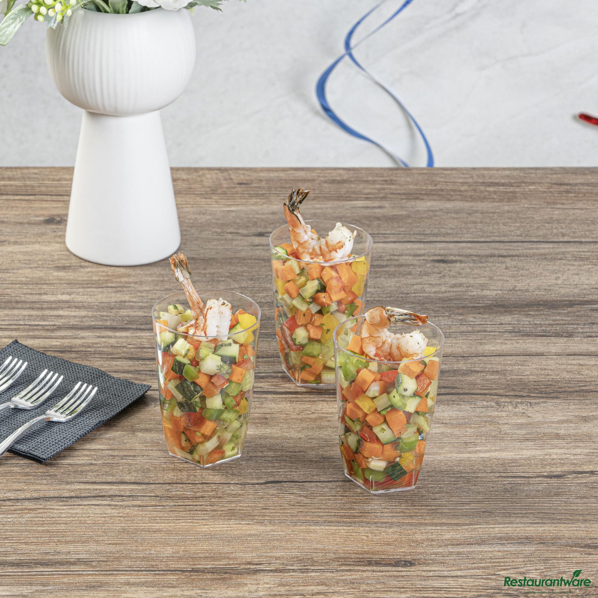 Wholesale Restaurantware 5 Oz Round Clear Plastic Edge Glass - 2.3" X 2.3" X 3.3"- Bulk