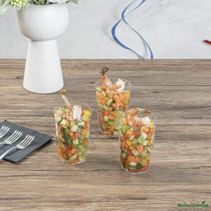 Wholesale Restaurantware 5 Oz Round Clear Plastic Edge Glass - 2.3" X 2.3" X 3.3"- Bulk