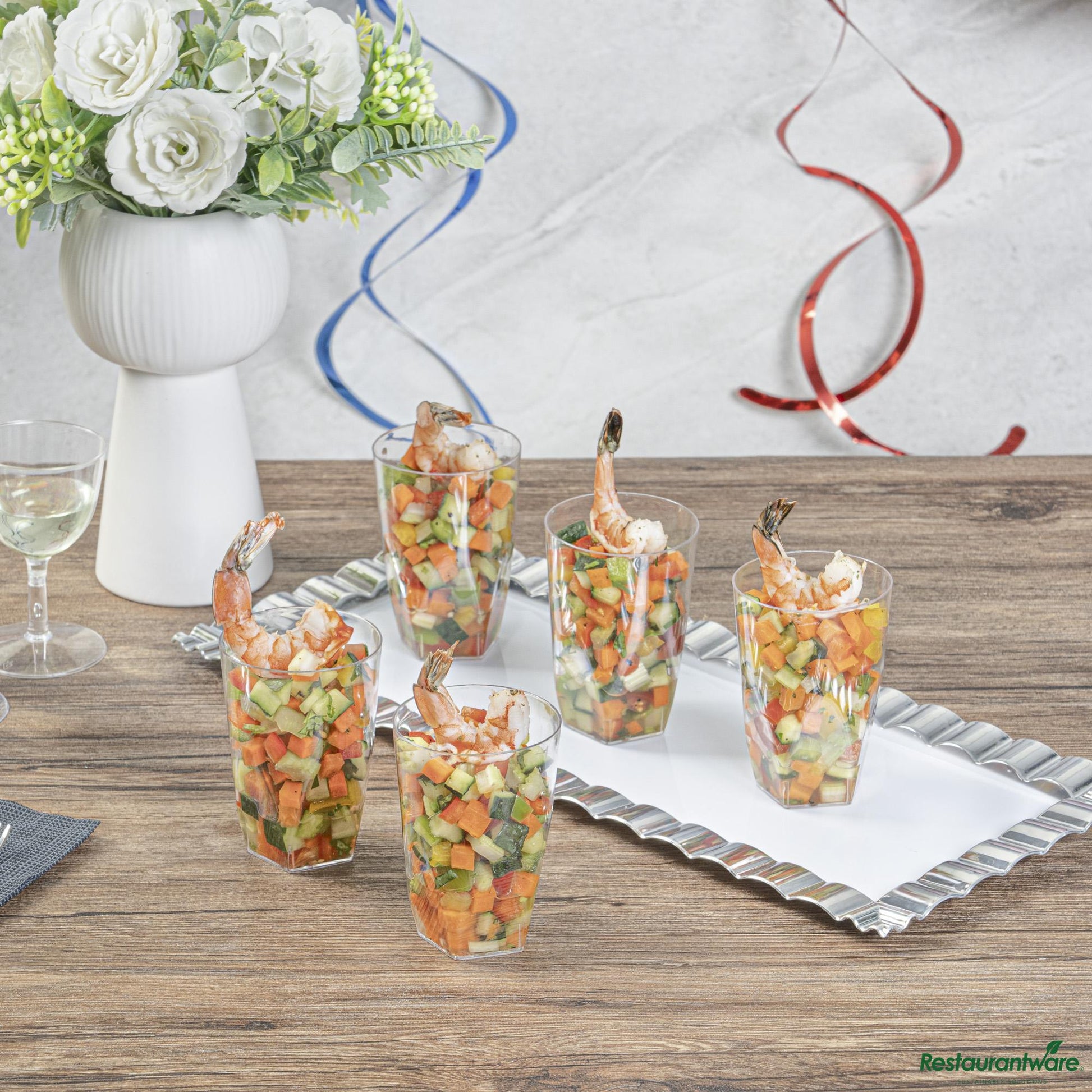 Wholesale Restaurantware 5 Oz Round Clear Plastic Edge Glass - 2.3" X 2.3" X 3.3"- Bulk