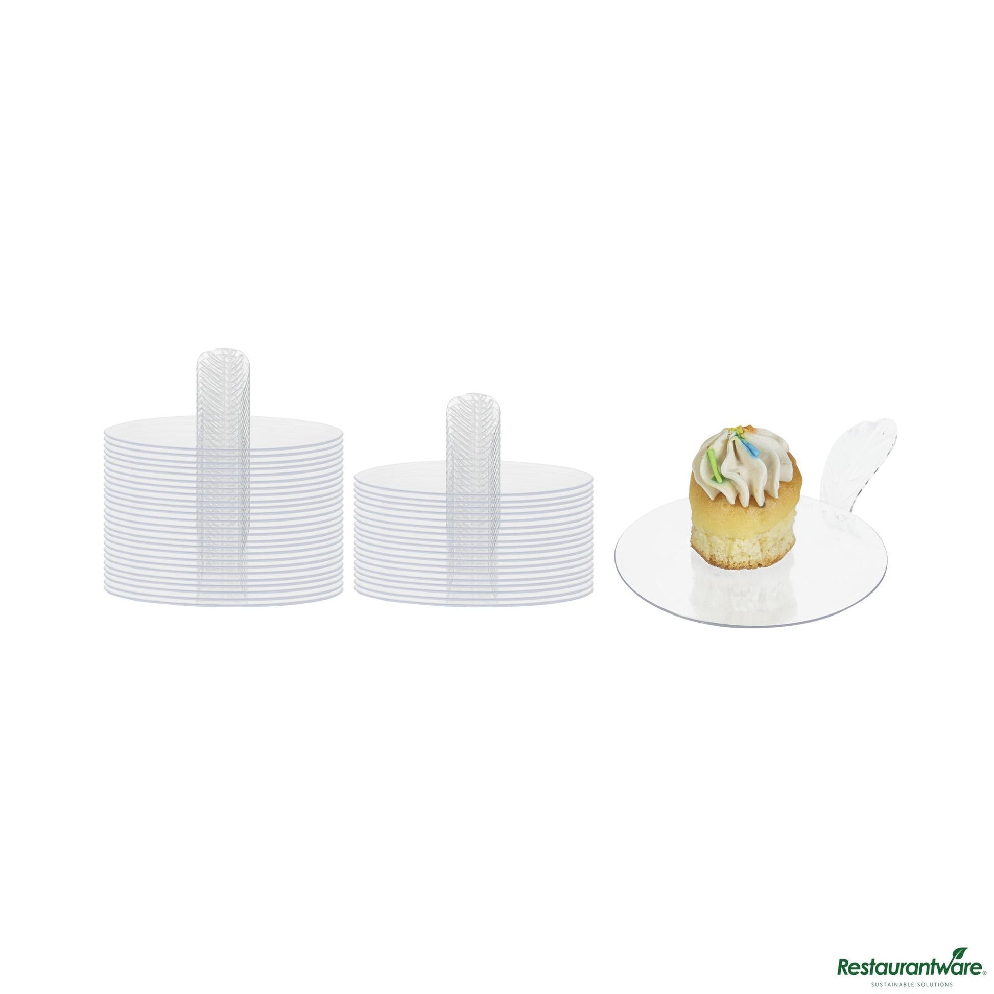 Wholesale Restaurantware Round Clear Plastic Pastry Pallet - 3" X 3" X 1"- Bulk