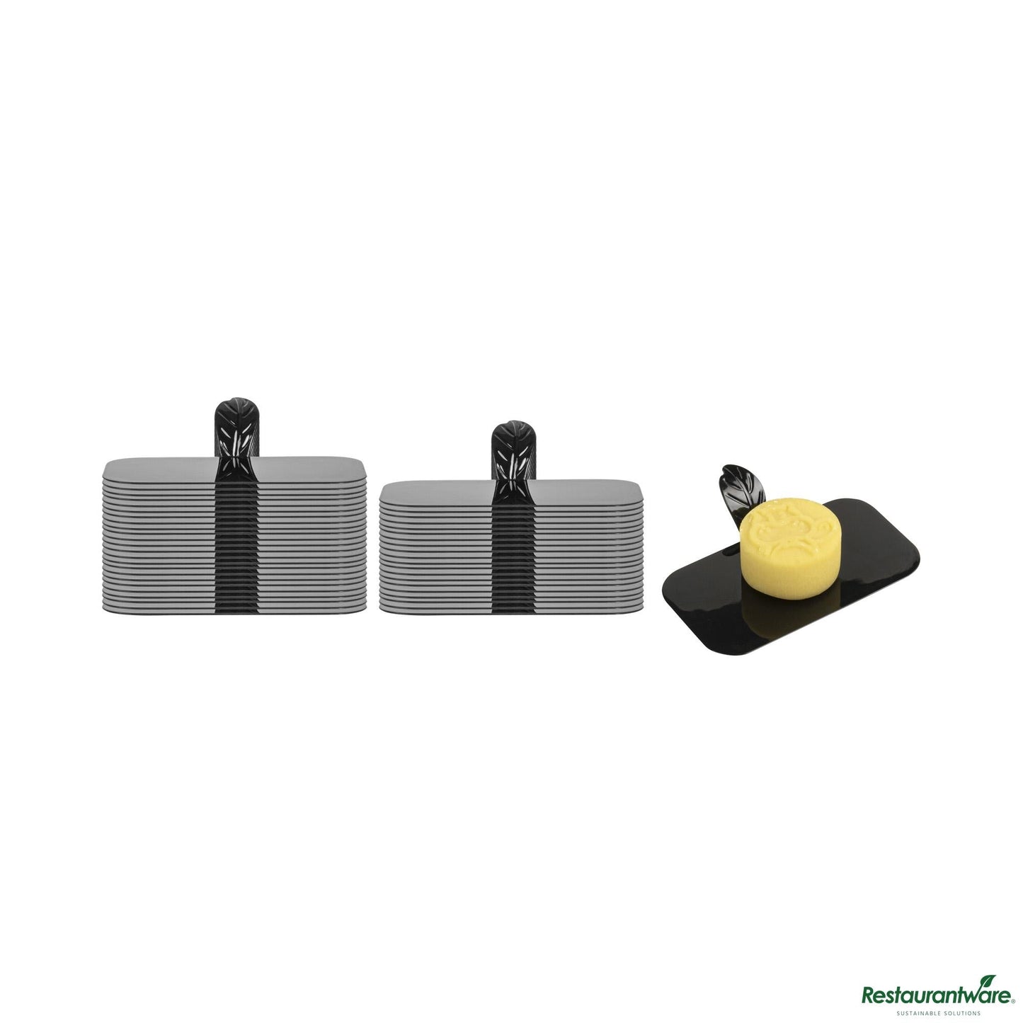 Wholesale Restaurantware Rectangle Black Plastic Pastry Pallet - 4" X 2 1/4" X 1"- Bulk