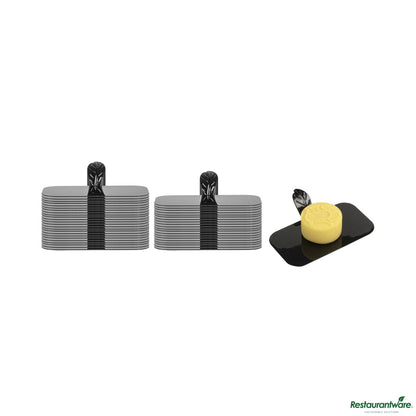 Wholesale Restaurantware Rectangle Black Plastic Pastry Pallet - 4" X 2 1/4" X 1"- Bulk