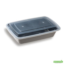 Wholesale Restaurantware Asporto 28 Oz Rectangle Black Plastic to Go Box - with Clear Lid, Microwavable - 8 3/4" X 6" X 1 1/2"- Bulk
