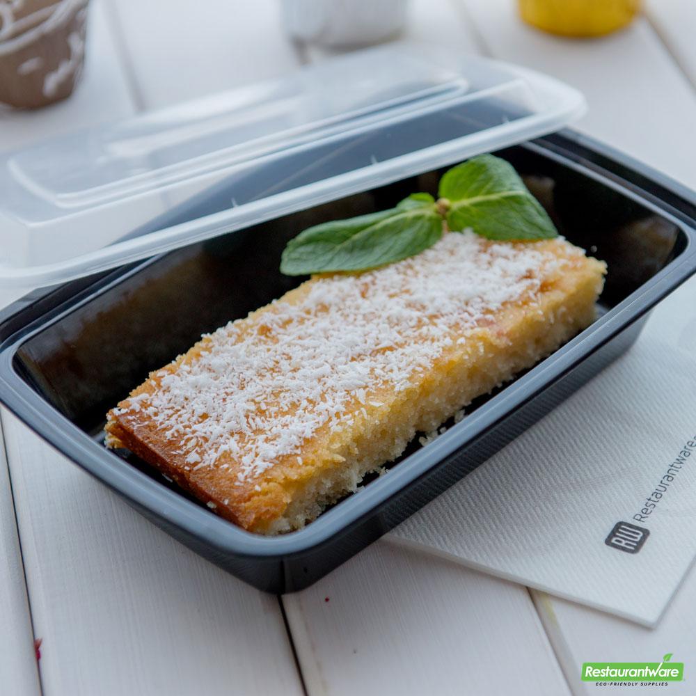 Wholesale Restaurantware Asporto 28 Oz Rectangle Black Plastic to Go Box - with Clear Lid, Microwavable - 8 3/4" X 6" X 1 1/2"- Bulk