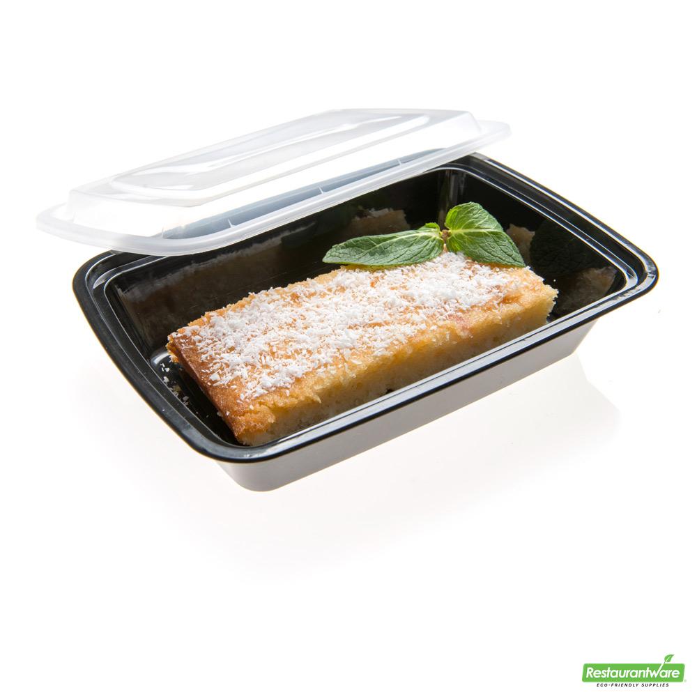 Wholesale Restaurantware Asporto 28 Oz Rectangle Black Plastic to Go Box - with Clear Lid, Microwavable - 8 3/4" X 6" X 1 1/2"- Bulk