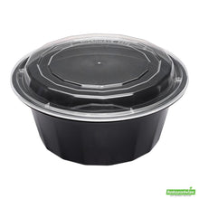 Wholesale Restaurantware 32 Oz Round Black Plastic to Go Box - with Clear Lid, Microwavable- Bulk