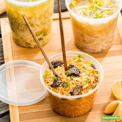 Wholesale Restaurantware 16 Oz Round Clear Plastic Soup Container - with Lid, Microwavable - 4.6" X 4.6" X 3.1"- Bulk