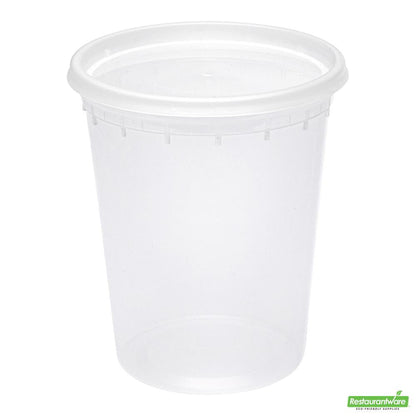 Wholesale Restaurantware 32 Oz Round Clear Plastic Soup Container - with Lid, Microwavable- Bulk