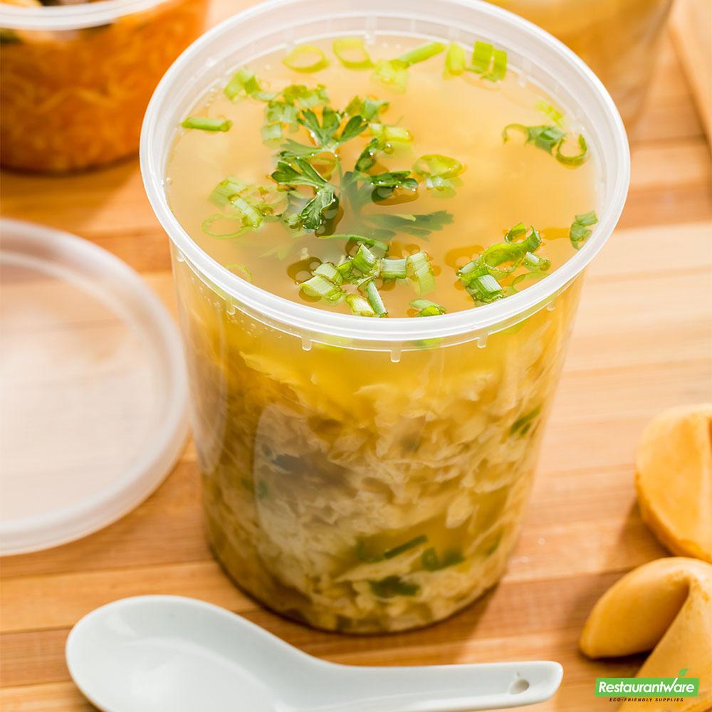 Wholesale Restaurantware 32 Oz Round Clear Plastic Soup Container - with Lid, Microwavable- Bulk