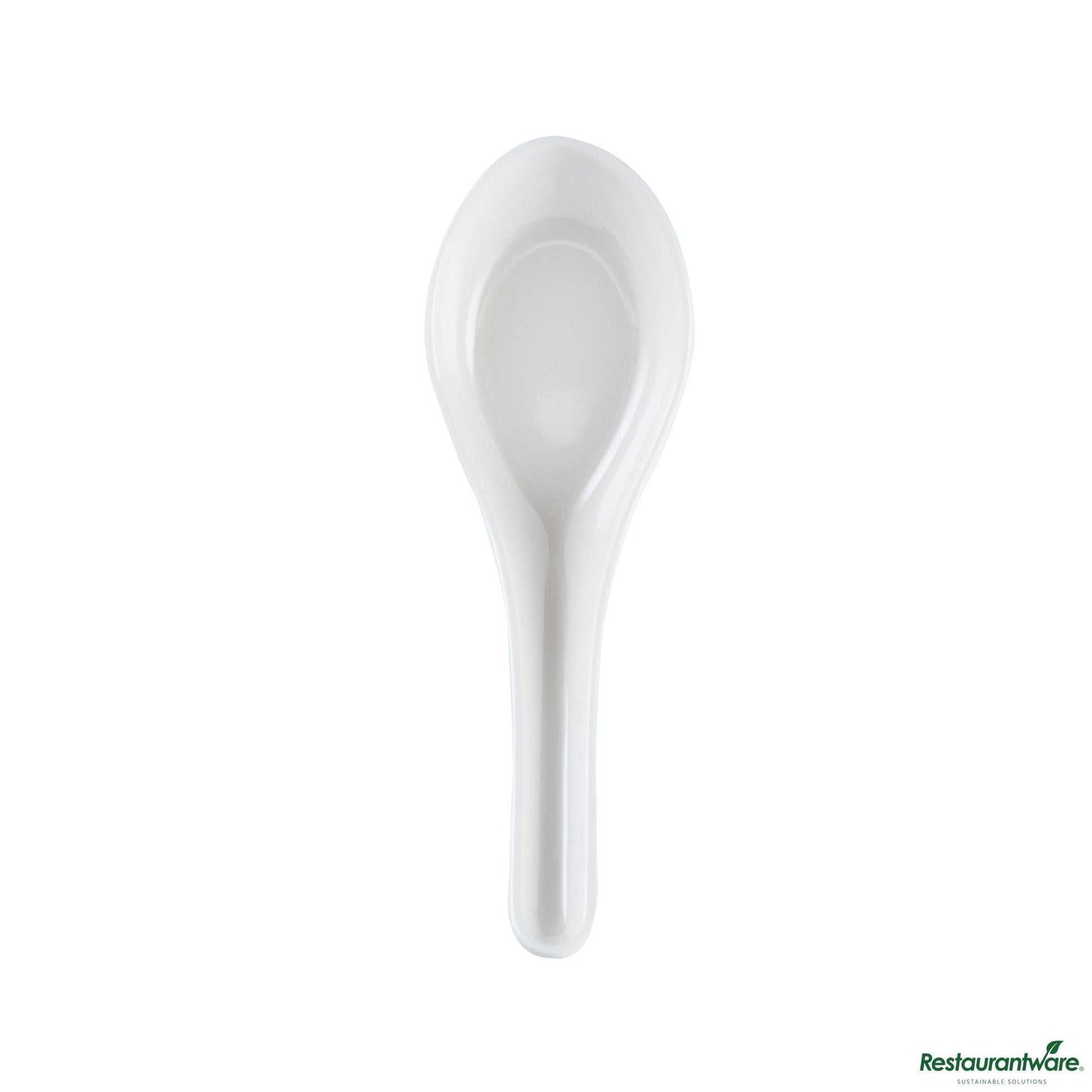 Wholesale Restaurantware Voga White Melamine Asian Soup Spoon - 4 3/4" X 1 1/2" X 1 1/2"- Bulk