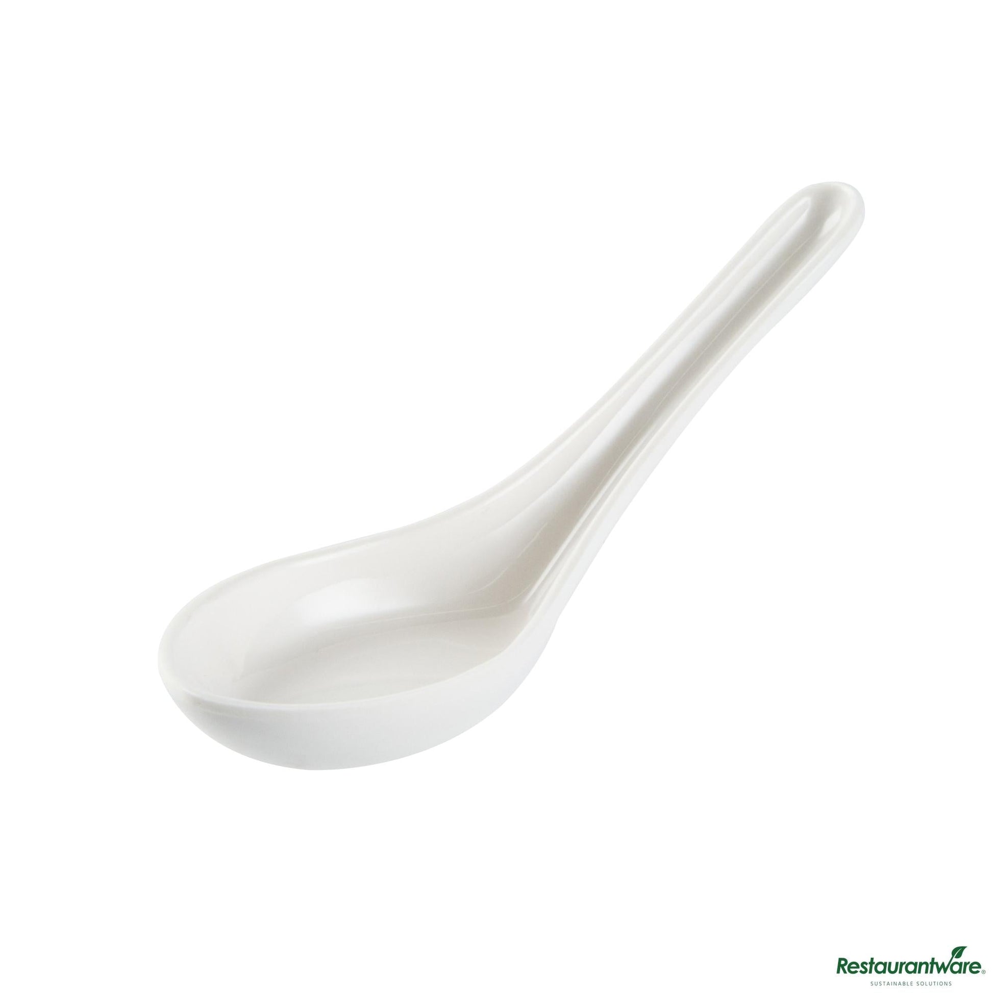 Wholesale Restaurantware Voga White Melamine Asian Soup Spoon - 4 3/4" X 1 1/2" X 1 1/2"- Bulk