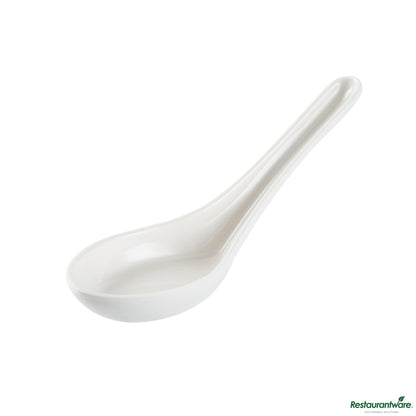 Wholesale Restaurantware Voga White Melamine Asian Soup Spoon - 4 3/4" X 1 1/2" X 1 1/2"- Bulk