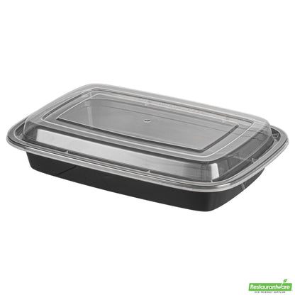 Wholesale Restaurantware Asporto 16 Oz Rectangle Black Plastic to Go Box - with Clear Lid, Microwavable - 7 3/4" X 5 1/2" X 1 1/2"- Bulk