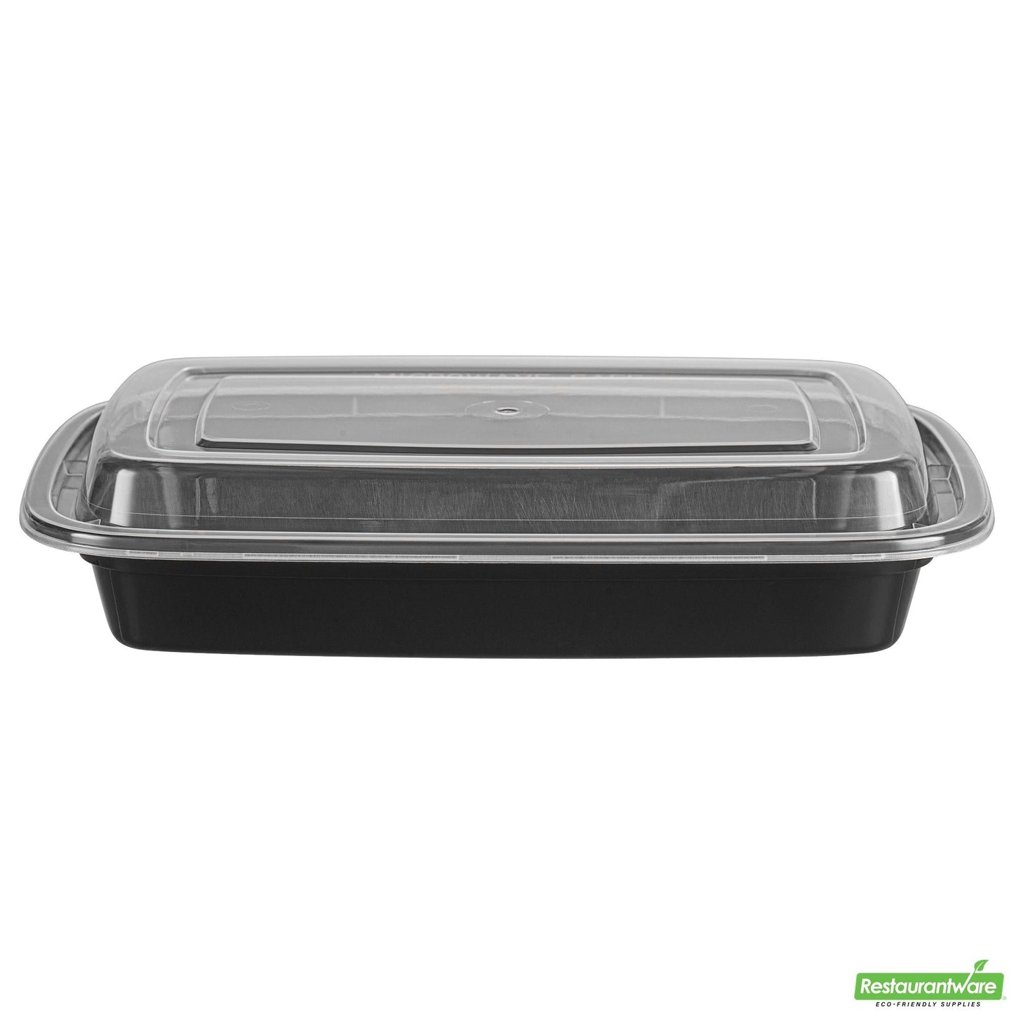 Wholesale Restaurantware Asporto 16 Oz Rectangle Black Plastic to Go Box - with Clear Lid, Microwavable - 7 3/4" X 5 1/2" X 1 1/2"- Bulk