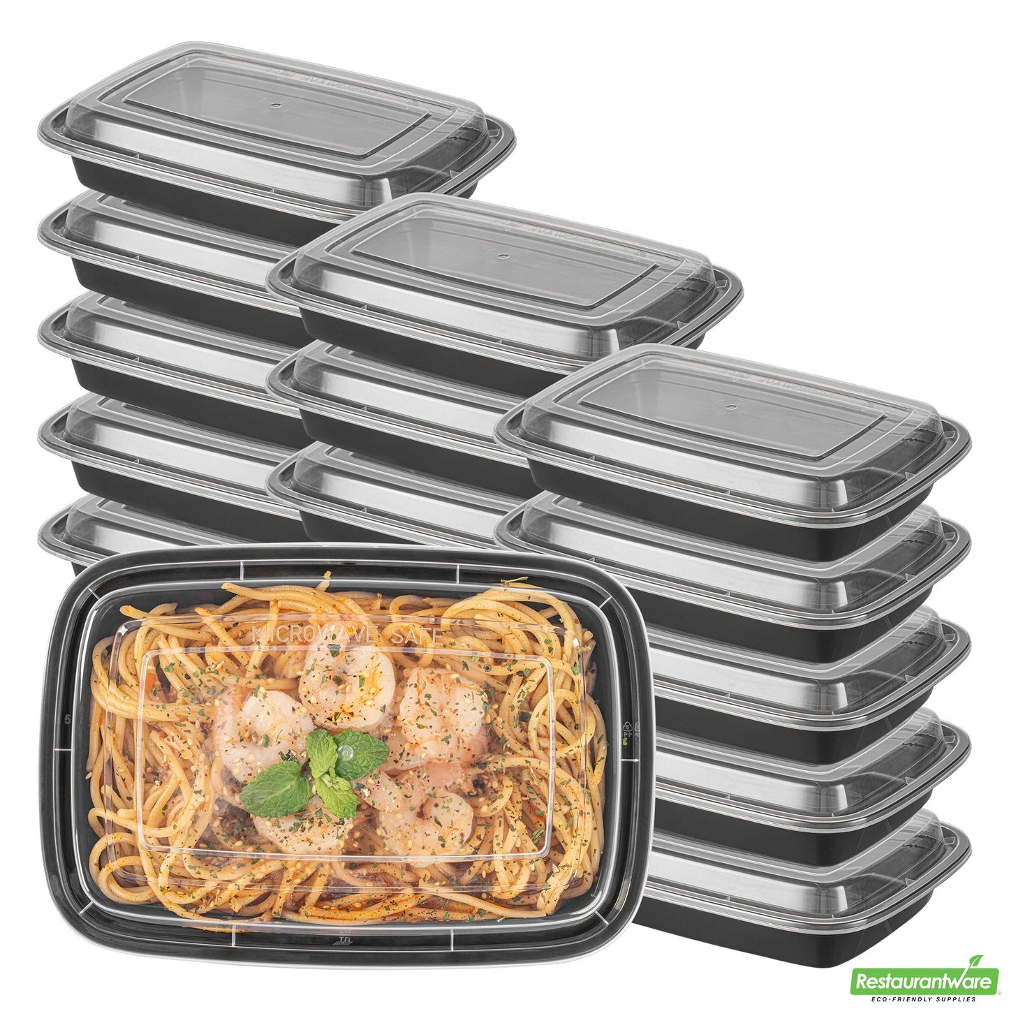 Wholesale Restaurantware Asporto 16 Oz Rectangle Black Plastic to Go Box - with Clear Lid, Microwavable - 7 3/4" X 5 1/2" X 1 1/2"- Bulk